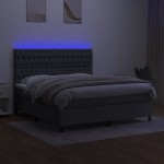 vidaXL Pat cu arcuri, saltea și LED, gri închis, 160x200 cm, textil