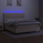 vidaXL Pat cu arcuri, saltea și LED, crem, 160x200 cm, textil