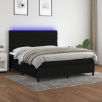 vidaXL Pat cu arcuri, saltea și LED, negru, 180x200 cm, textil vidaXL Pat cu arcuri, saltea și LED, negru, 180x200 cm, textil