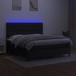 vidaXL Pat cu arcuri, saltea și LED, negru, 180x200 cm, textil vidaXL Pat cu arcuri, saltea și LED, negru, 180x200 cm, textil