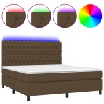 vidaXL Pat cu arcuri, saltea și LED, maro închis, 180x200 cm, textil vidaXL Pat cu arcuri, saltea și LED, maro închis, 180x200 cm, textil
