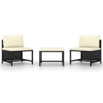 vidaXL Set mobilier de grădină cu perne, 3 piese, negru, poliratan vidaXL Set mobilier de grădină cu perne, 3 piese, negru, poliratan
