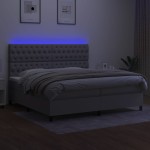 vidaXL Pat cu arcuri, saltea și LED, gri deschis, 200x200 cm, textil