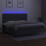 vidaXL Pat cu arcuri, saltea și LED, gri închis, 200x200 cm, textil