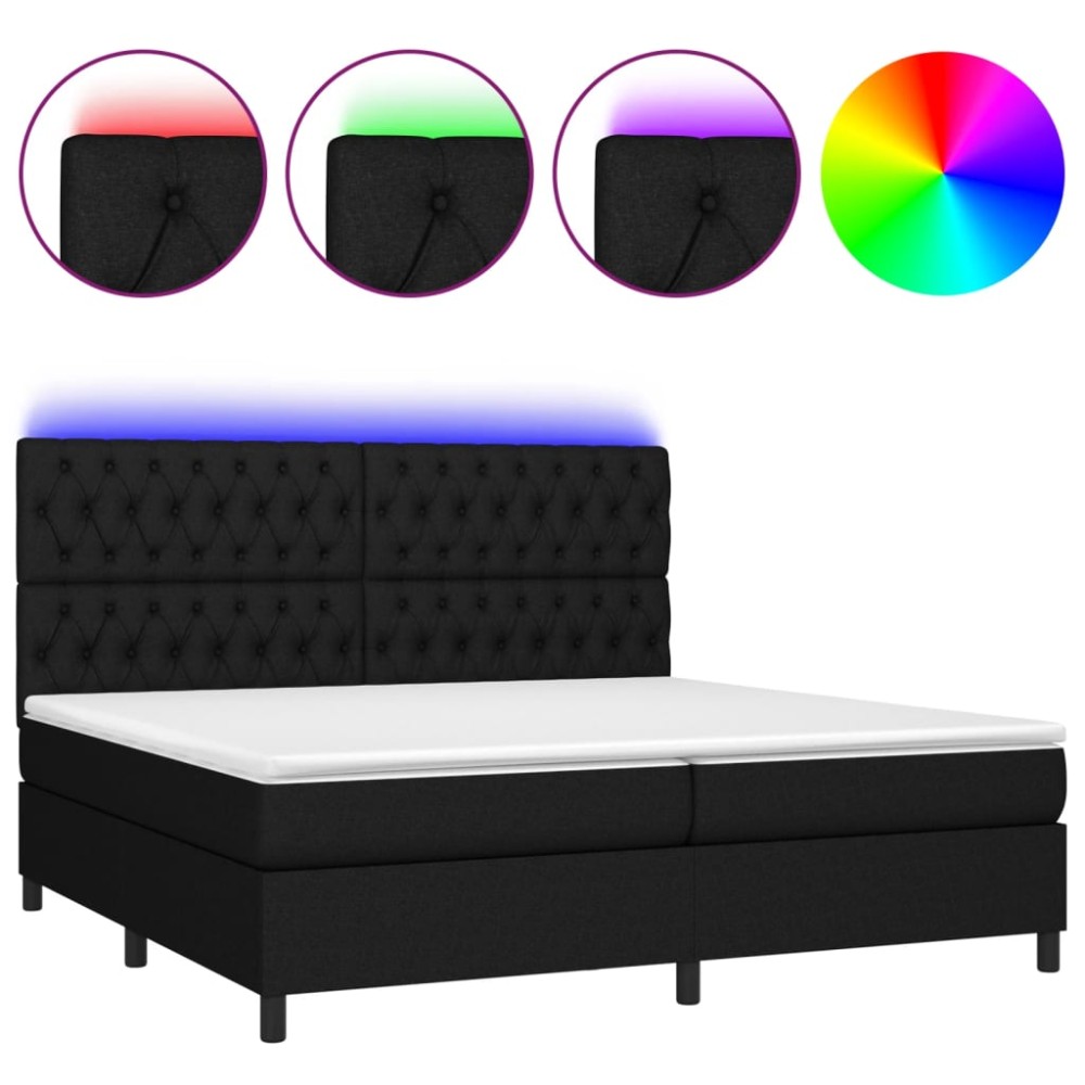 vidaXL Pat cu arcuri, saltea și LED, negru, 200x200 cm, textil