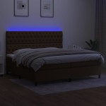 vidaXL Pat cu arcuri, saltea și LED, maro închis, 200x200 cm, textil