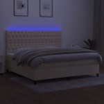 vidaXL Pat cu arcuri, saltea și LED, crem, 200x200 cm, textil