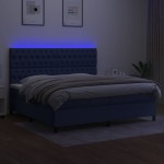 vidaXL Pat cu arcuri, saltea și LED, albastru, 200x200 cm, textil