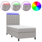 vidaXL Pat cu arcuri, saltea și LED, gri deschis, 80x200 cm, textil vidaXL Pat cu arcuri, saltea și LED, gri deschis, 80x200 cm, textil
