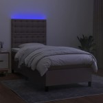 vidaXL Pat cu arcuri, saltea și LED, gri taupe, 80x200 cm, textil