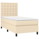 vidaXL Pat cu arcuri, saltea și LED, crem, 80x200 cm, textil
