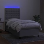 vidaXL Pat cu arcuri, saltea și LED, gri deschis, 90x190 cm, textil