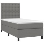 vidaXL Pat cu arcuri, saltea și LED, gri închis, 90x190 cm, textil