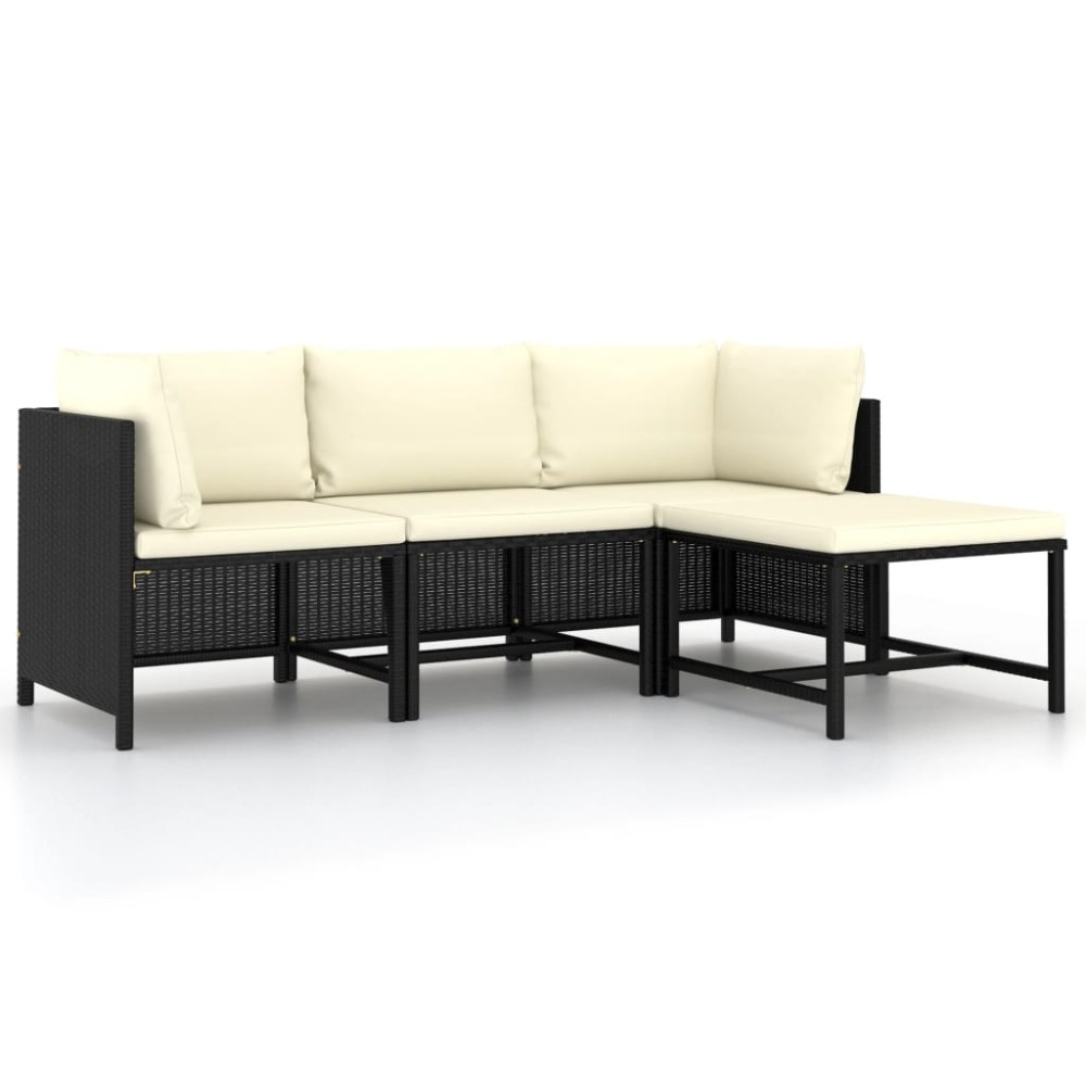 vidaXL Set mobilier de grădină cu perne, 4 piese, negru, poliratan