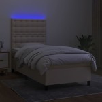 vidaXL Pat cu arcuri, saltea și LED, crem, 90x190 cm, textil vidaXL Pat cu arcuri, saltea și LED, crem, 90x190 cm, textil