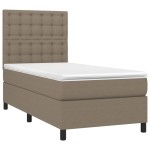 vidaXL Pat cu arcuri, saltea și LED, gri taupe, 90x200 cm, textil