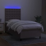 vidaXL Pat cu arcuri, saltea și LED, gri taupe, 90x200 cm, textil