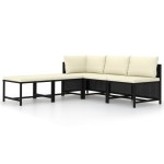 vidaXL Set mobilier de grădină cu perne, 5 piese, negru, poliratan vidaXL Set mobilier de grădină cu perne, 5 piese, negru, poliratan