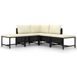 vidaXL Set mobilier de grădină cu perne, 5 piese, negru, poliratan vidaXL Set mobilier de grădină cu perne, 5 piese, negru, poliratan