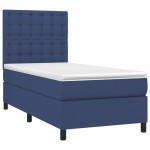 vidaXL Pat cu arcuri, saltea și LED, albastru, 90x200 cm, textil