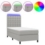 vidaXL Pat cu arcuri, saltea și LED, gri deschis, 100x200 cm, textil vidaXL Pat cu arcuri, saltea și LED, gri deschis, 100x200 cm, textil