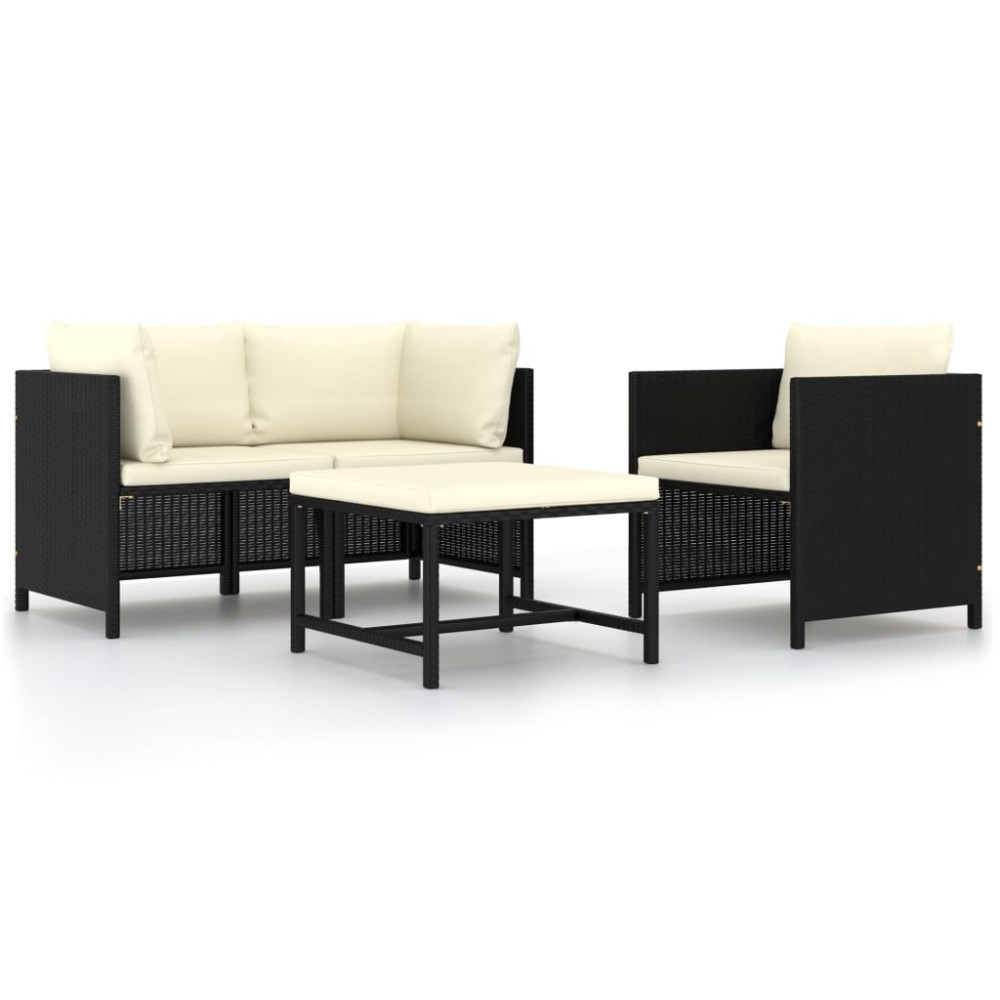 vidaXL Set mobilier de grădină cu perne, 4 piese, negru, poliratan