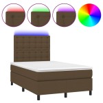 vidaXL Pat cu arcuri, saltea și LED, maro închis, 120x200 cm, textil vidaXL Pat cu arcuri, saltea și LED, maro închis, 120x200 cm, textil