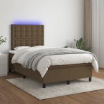 vidaXL Pat cu arcuri, saltea și LED, maro închis, 120x200 cm, textil vidaXL Pat cu arcuri, saltea și LED, maro închis, 120x200 cm, textil