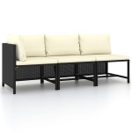 vidaXL Set mobilier de grădină cu perne, 3 piese, negru, poliratan vidaXL Set mobilier de grădină cu perne, 3 piese, negru, poliratan