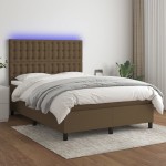 vidaXL Pat cu arcuri, saltea și LED, maro închis, 140x190 cm, textil vidaXL Pat cu arcuri, saltea și LED, maro închis, 140x190 cm, textil
