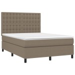 vidaXL Pat cu arcuri, saltea și LED, gri taupe, 140x190 cm, textil vidaXL Pat cu arcuri, saltea și LED, gri taupe, 140x190 cm, textil