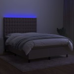 vidaXL Pat cu arcuri, saltea și LED, gri taupe, 140x190 cm, textil vidaXL Pat cu arcuri, saltea și LED, gri taupe, 140x190 cm, textil