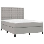 vidaXL Pat cu arcuri, saltea și LED, gri deschis, 140x200 cm, textil