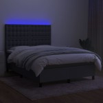 vidaXL Pat cu arcuri, saltea și LED, gri închis, 140x200 cm, textil