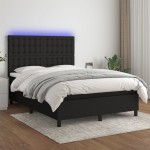 vidaXL Pat cu arcuri, saltea și LED, negru, 140x200 cm, textil vidaXL Pat cu arcuri, saltea și LED, negru, 140x200 cm, textil