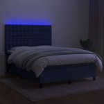 vidaXL Pat cu arcuri, saltea și LED, albastru, 140x200 cm, textil