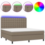 vidaXL Pat cu arcuri, saltea și LED, gri taupe, 160x200 cm, textil