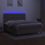 vidaXL Pat cu arcuri, saltea și LED, gri taupe, 160x200 cm, textil
