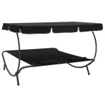 vidaXL Pat șezlong de exterior cu baldachin și perne, negru vidaXL Pat șezlong de exterior cu baldachin și perne, negru