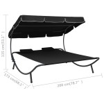 vidaXL Pat șezlong de exterior cu baldachin și perne, negru vidaXL Pat șezlong de exterior cu baldachin și perne, negru