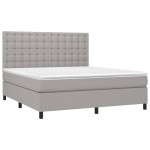 vidaXL Pat cu arcuri, saltea și LED, gri deschis, 180x200 cm, textil