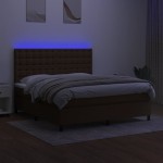vidaXL Pat cu arcuri, saltea și LED, maro închis, 180x200 cm, textil