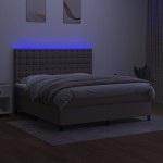 vidaXL Pat cu arcuri, saltea și LED, gri taupe, 180x200 cm, textil