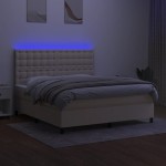 vidaXL Pat cu arcuri, saltea și LED, crem, 180x200 cm, textil