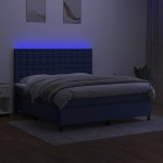 vidaXL Pat cu arcuri, saltea și LED, albastru, 180x200 cm, textil