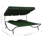 vidaXL Pat șezlong de exterior cu baldachin și perne, verde vidaXL Pat șezlong de exterior cu baldachin și perne, verde