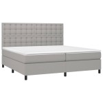 vidaXL Pat cu arcuri, saltea și LED, gri deschis, 200x200 cm, textil