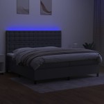 vidaXL Pat cu arcuri, saltea și LED, gri închis, 200x200 cm, textil
