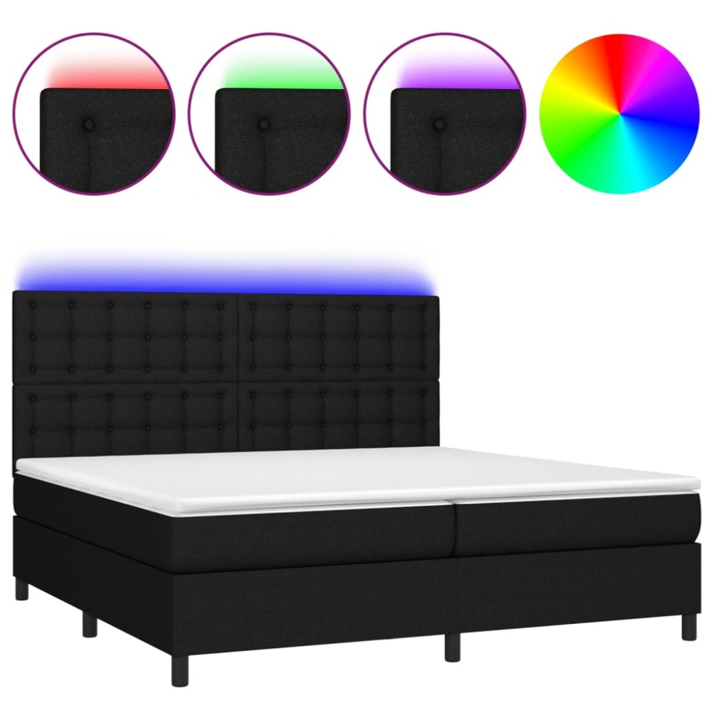 vidaXL Pat cu arcuri, saltea și LED, negru, 200x200 cm, textil