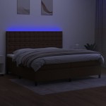 vidaXL Pat cu arcuri, saltea și LED, maro închis, 200x200 cm, textil